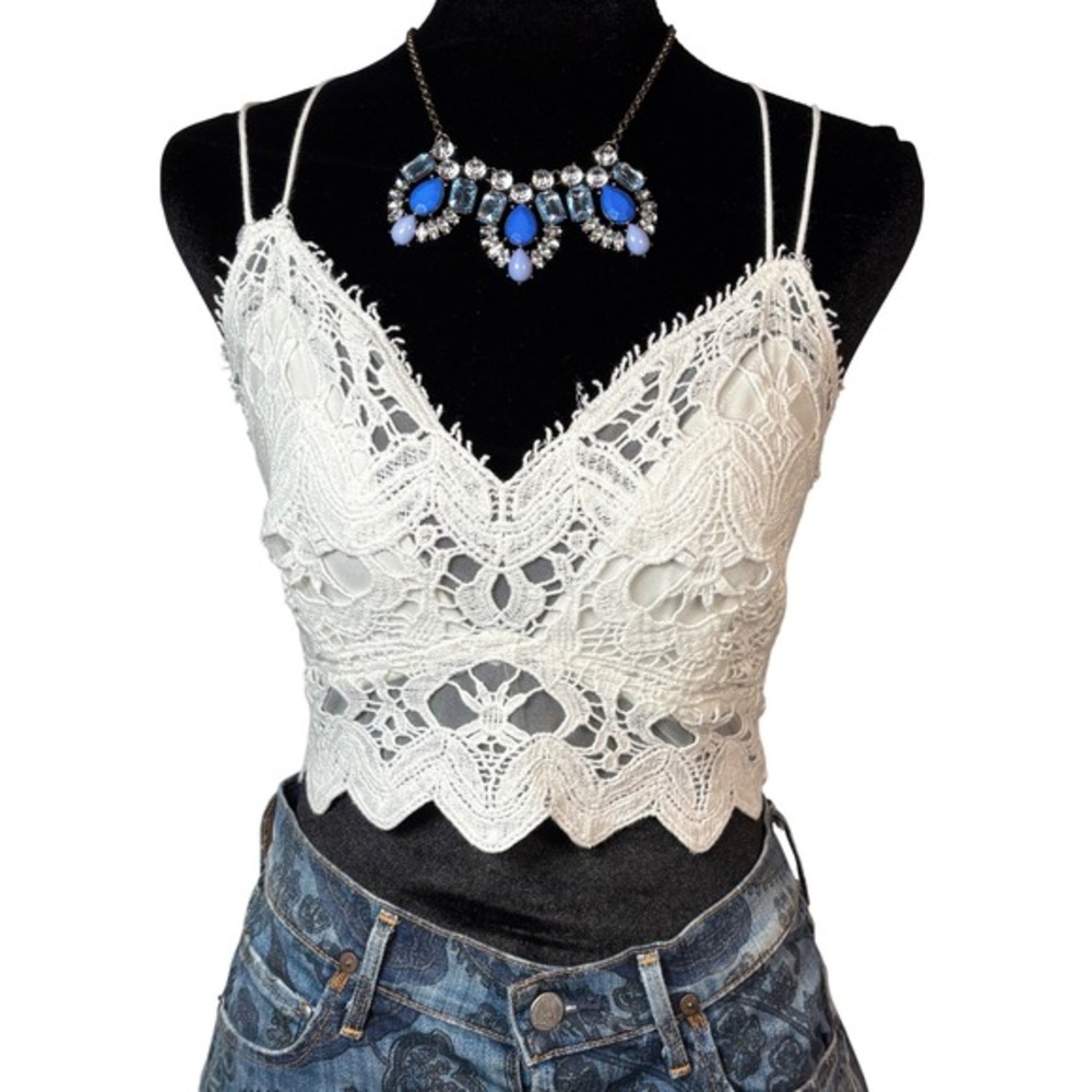 Free People FP One White Crochet Lace Bralette Crop Top XS/S Boho Coquette